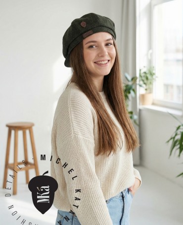 Кепка с козырьком, 8ми-клинка Мужская-Унисекс TWEED EDINBURG MOSS из твида (Плотная Костюмно-Блейзерная ШЕРСТЬ) TWEED.8-EDINBURG/MOSS